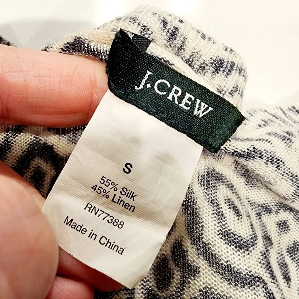J. Crew Black White Patterned Women's Cardigan Women's Small S Linen Silk EUC